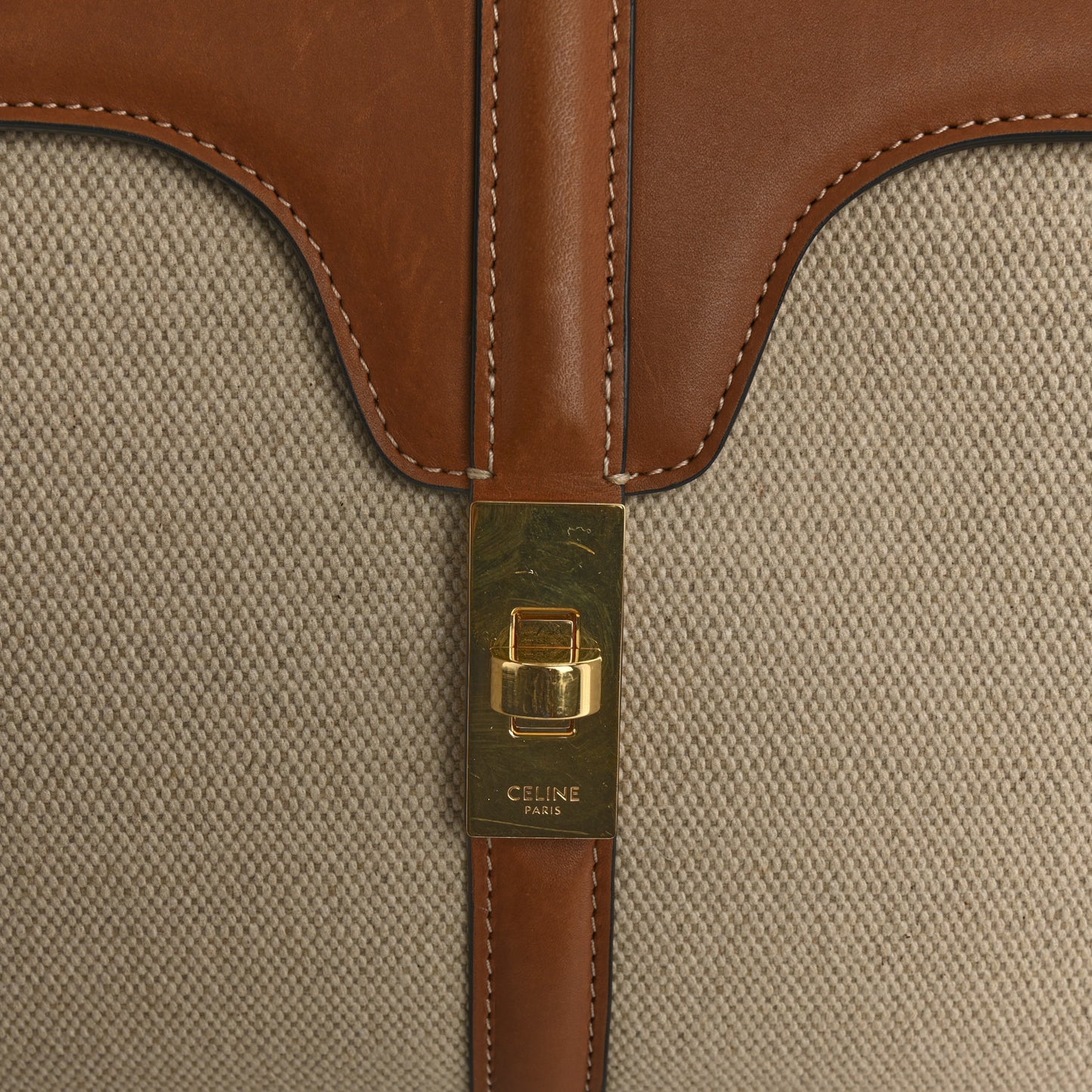 Canvas Calfskin Small 16 Top Handle Bag Natural Tan