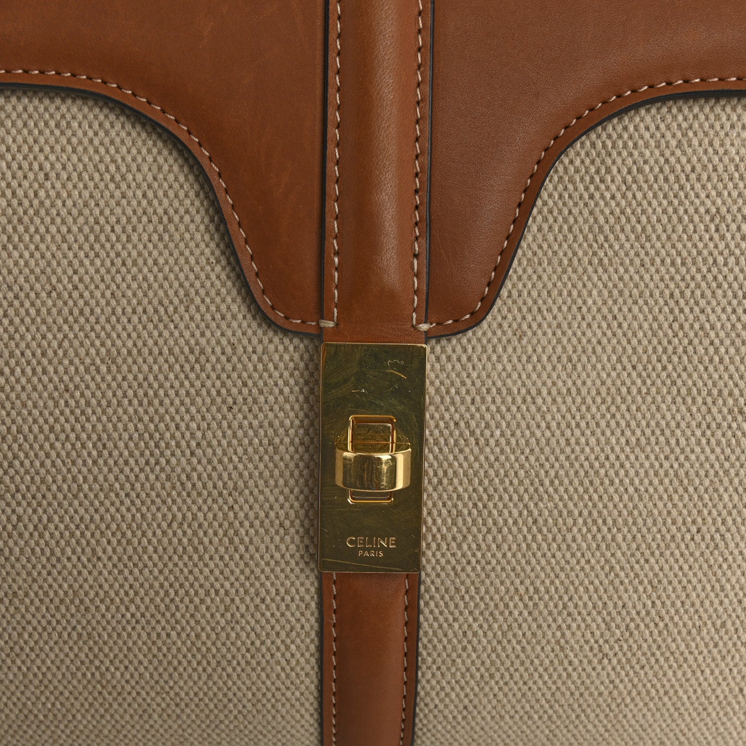 Celine Canvas Calfskin Small 16 Top Handle Bag Natural Tan 13 of 15