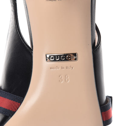 Gucci Malaga Kid Web Horsebit Low Heel Slingback Pumps 38 Black 7 of 8