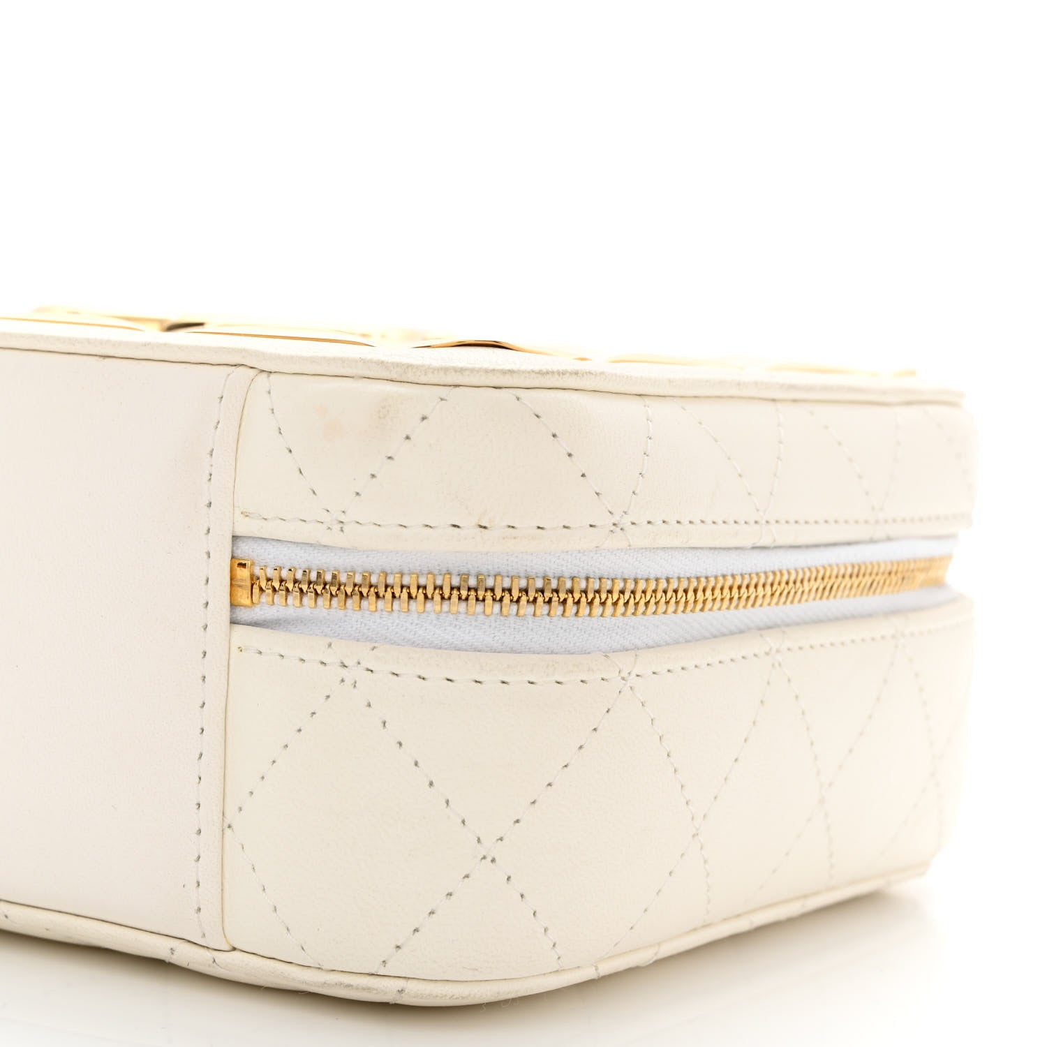 Chanel Lambskin Quilted Golden Plate Vanity Case White Gold 11 of 13
