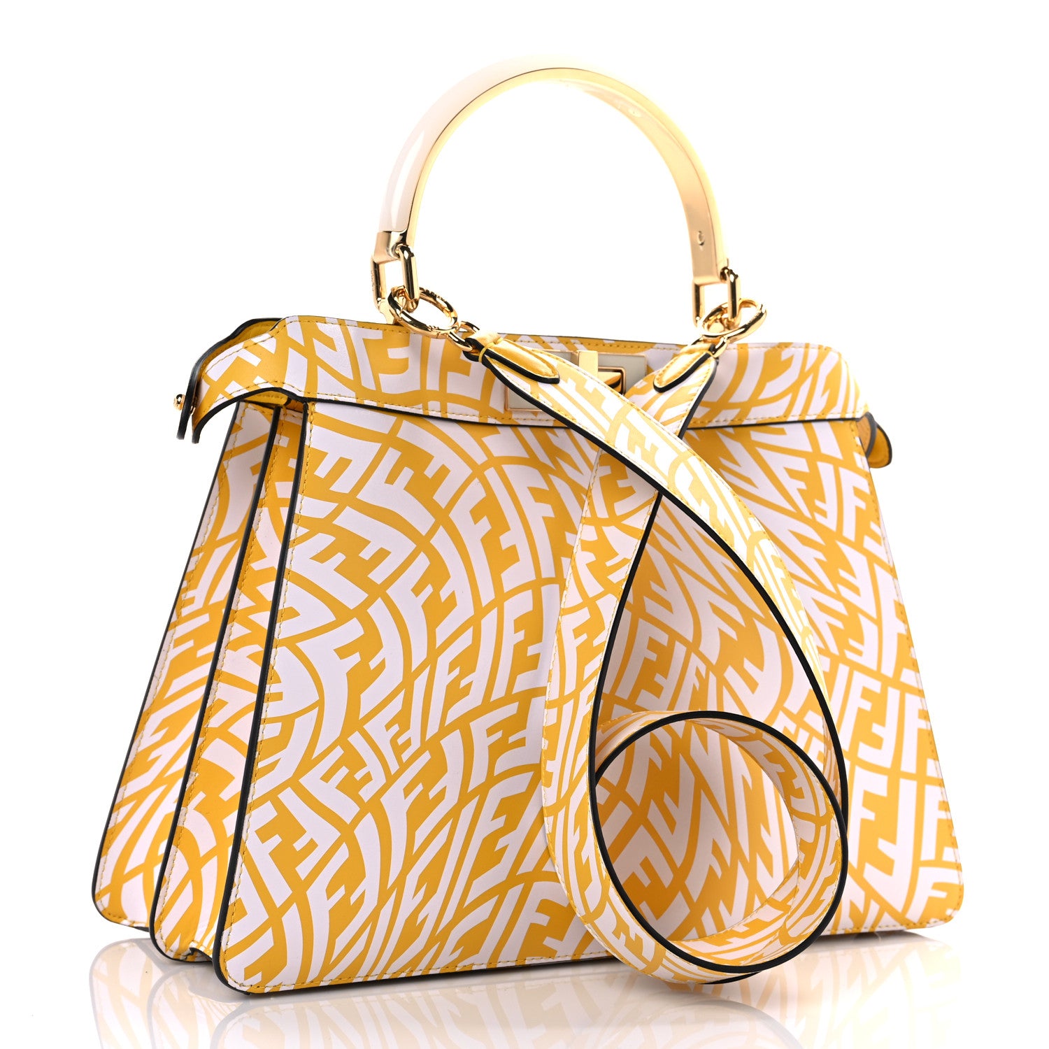 Fendi X SARAH COLEMAN Vitello Liberty Shiny Nappa Plexiglass FF Vertigo Medium Peekaboo I SEE U Satchel Mimosa White 2 of 9