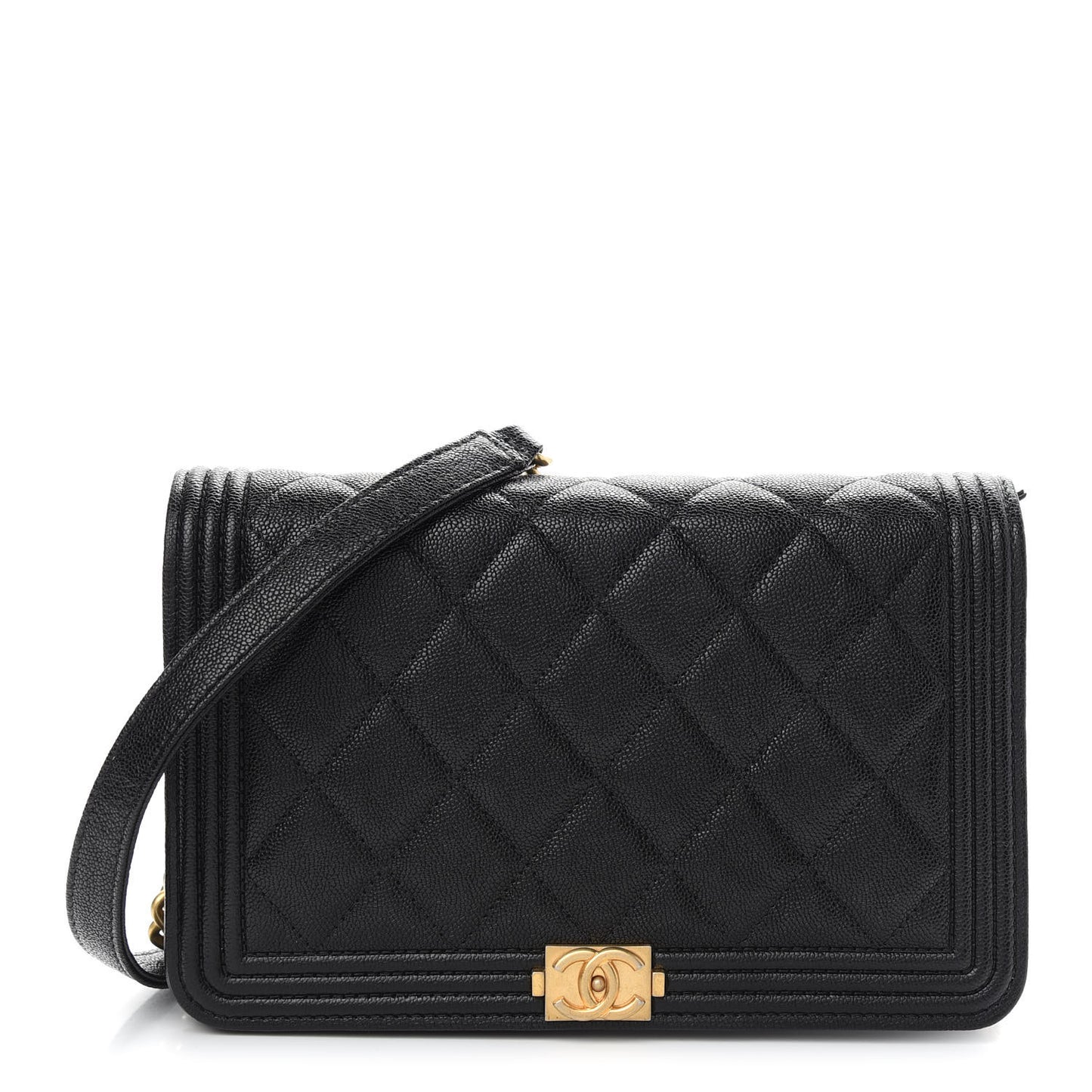 Caviar Quilted Boy Wallet On Chain WOC Black