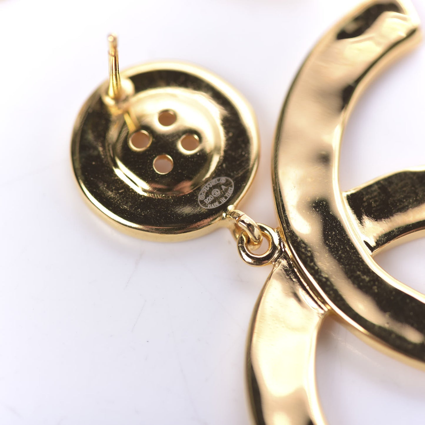 Metal Large Paris Button Earrings Gold