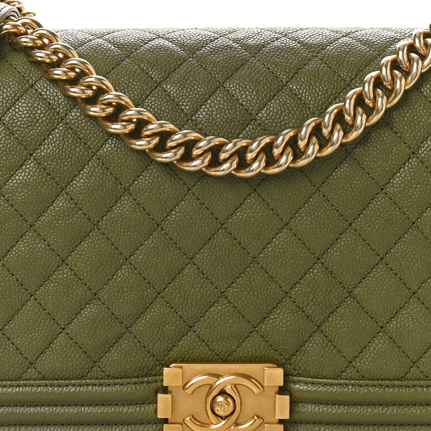 Caviar Quilted New Medium Boy Flap Khaki