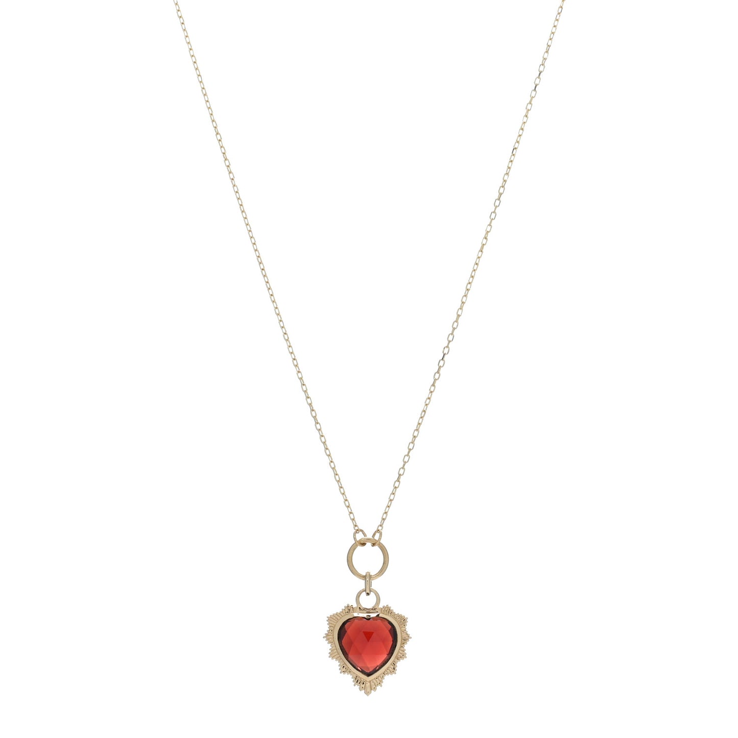 18K Yellow Gold Garnet Heart Love Miniature Medallion Belcher Chain Necklace