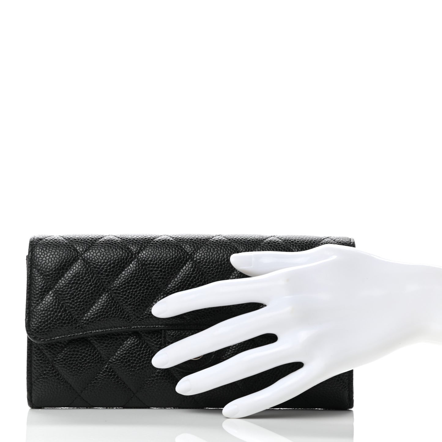 Caviar Quilted Large Gusset Flap Wallet Black
