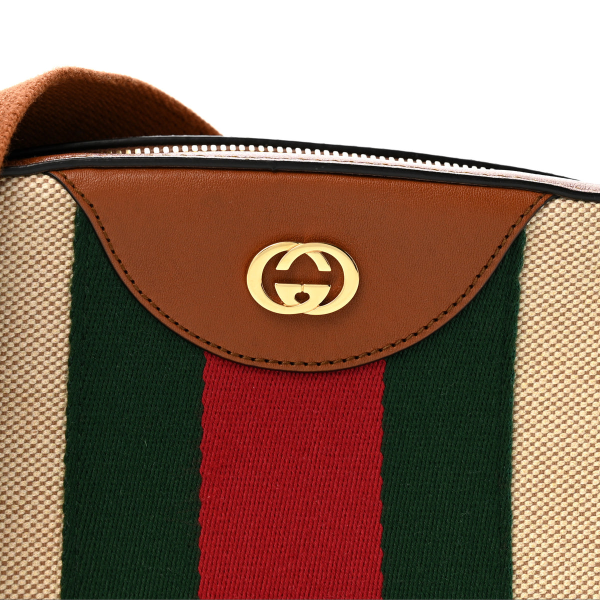 Gucci Vintage Canvas Web Shoulder Bag Sand Cuir 8 of 11