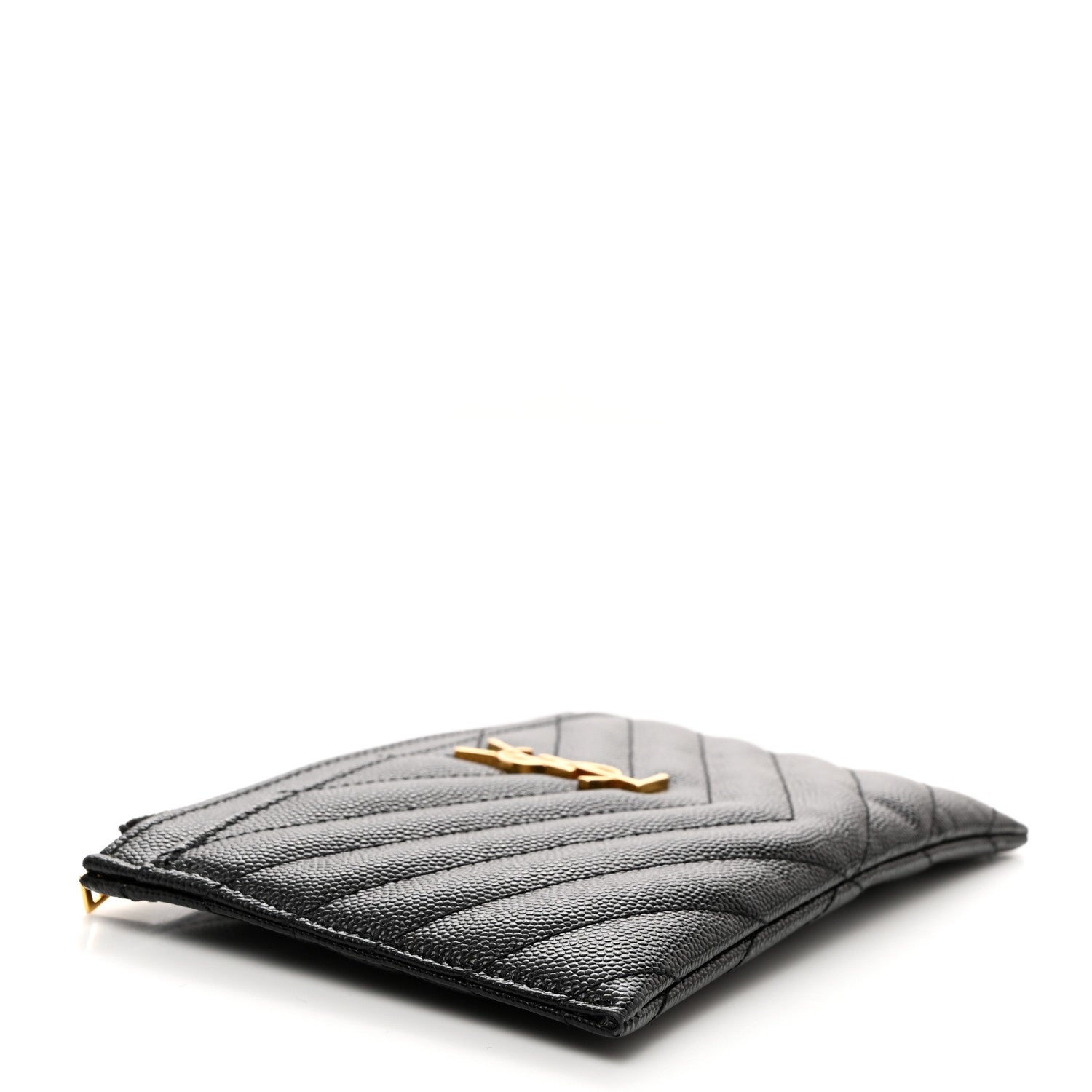 Saint Laurent Grain De Poudre Chevron Monogram Bill Pouch Black 4 of 8