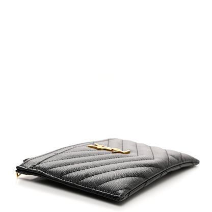Saint Laurent Grain De Poudre Chevron Monogram Bill Pouch Black 4 of 8