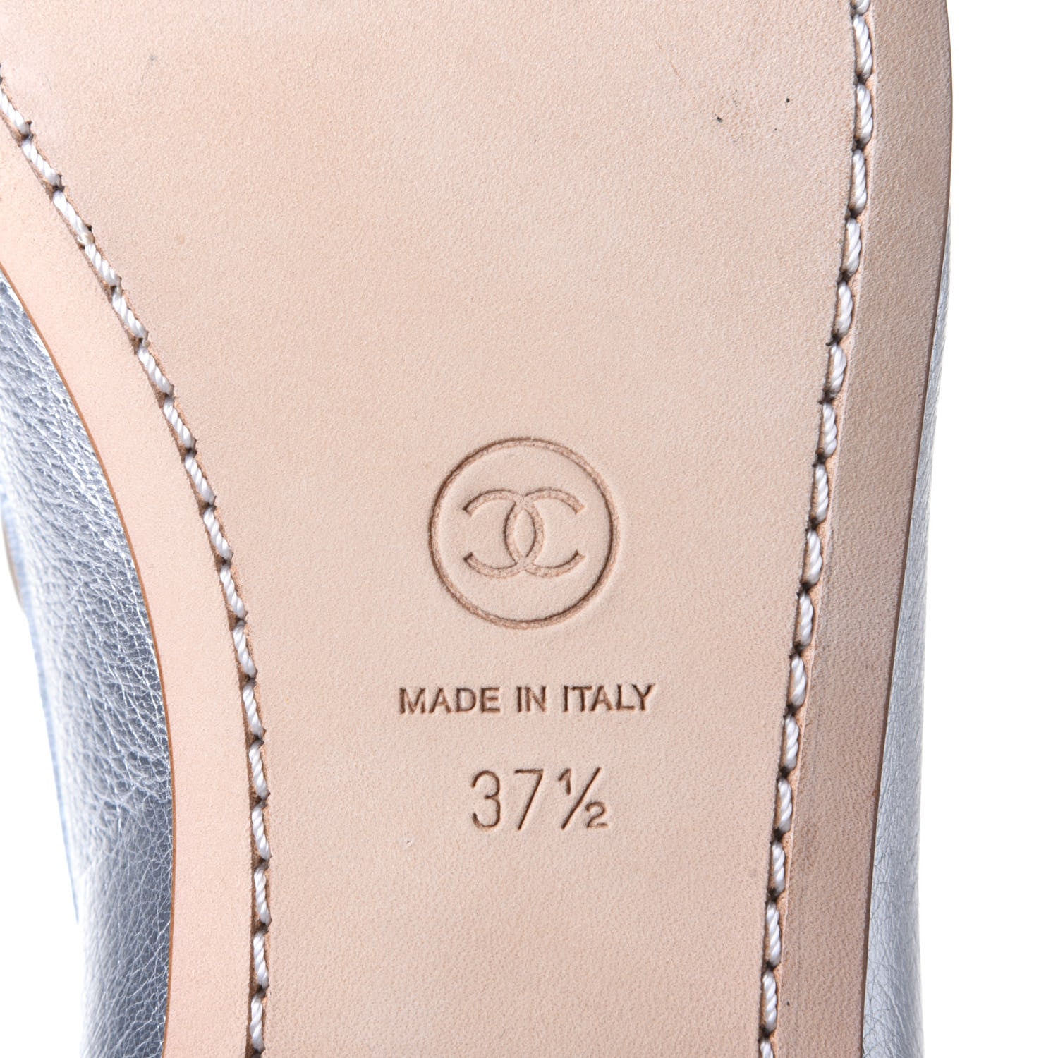 Chanel Crackled Goatskin Laminated CC Loafers 37.5 Silver 8 of 10