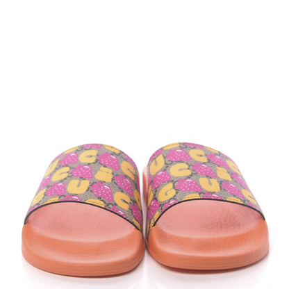 Gucci Rubber Monogram Strawberry Print Womens Slide Sandals 35 Orange 2 of 7