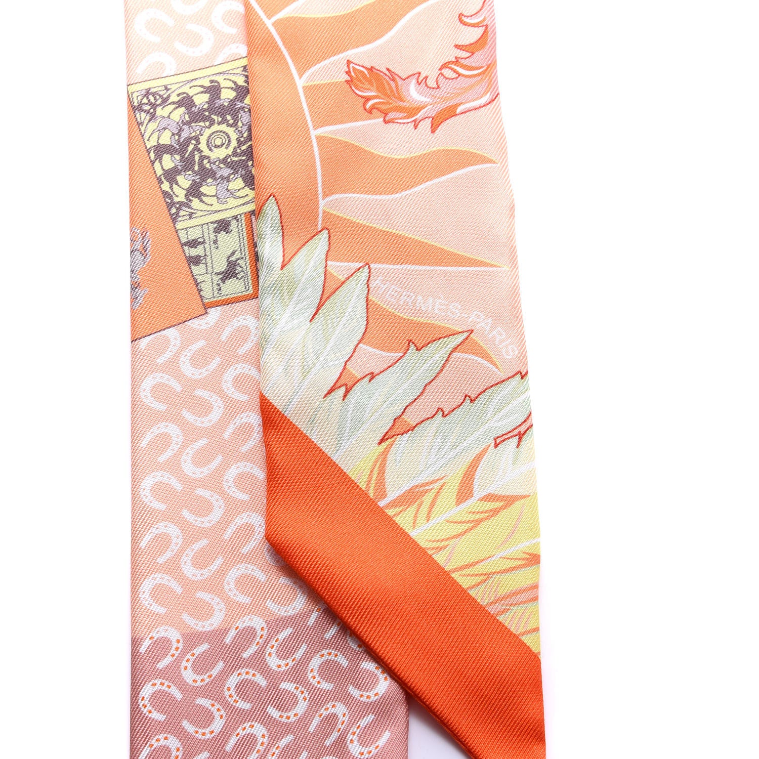 Hermes Silk Cheval Phoenix Twilly Orange Jaune Vif Vert 2 of 4