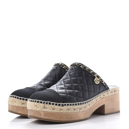 Chanel Calfskin Quilted Cork Cap Toe CC Clogs 41 Black 3 of 10