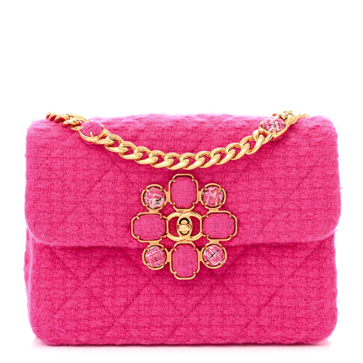 Cashmere Tweed Quilted Mini Bijoux Flap Fuchsia