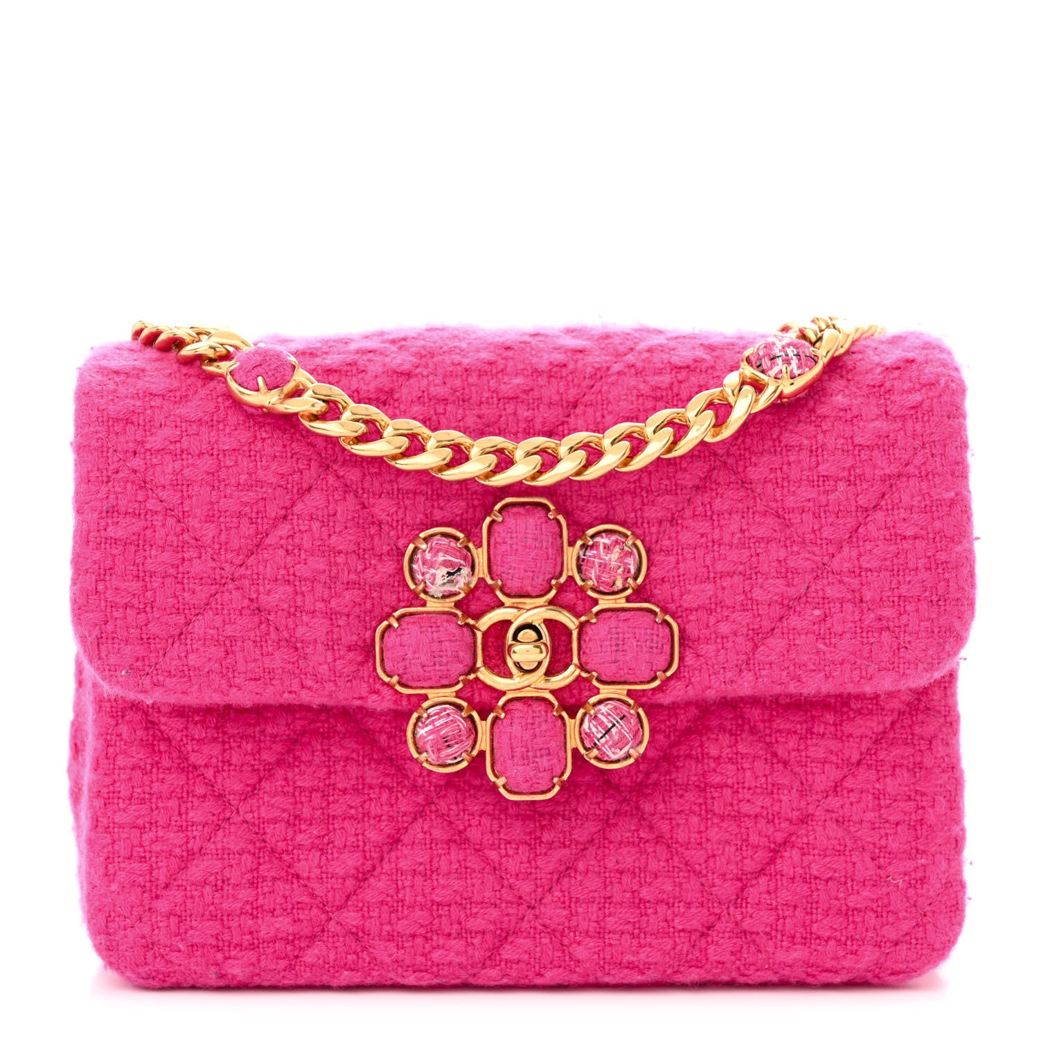 Chanel Cashmere Tweed Quilted Mini Bijoux Flap Fuchsia 1 of 10