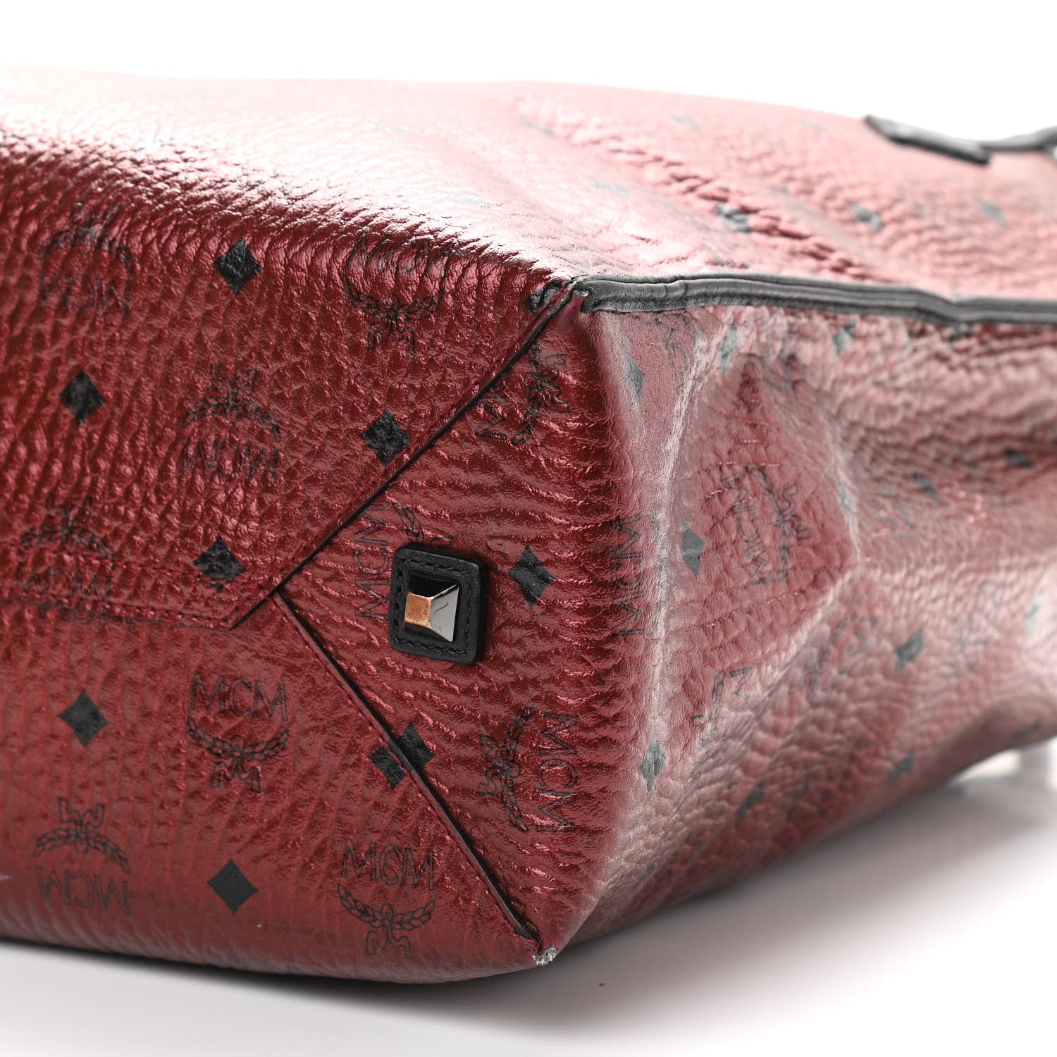 MCM Metallic Visetos Medium Kira North South Shopper Tote Scooter Red 9 of 12