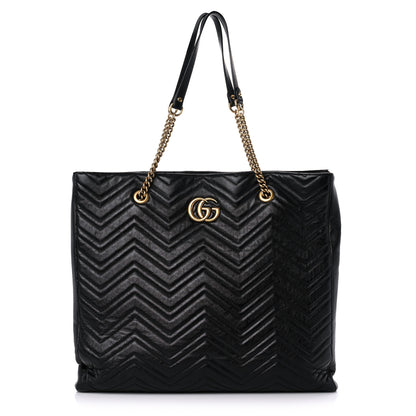 Gucci Azalea Calfskin Matelasse Large GG Marmont Slim Tote Black 1 of 17