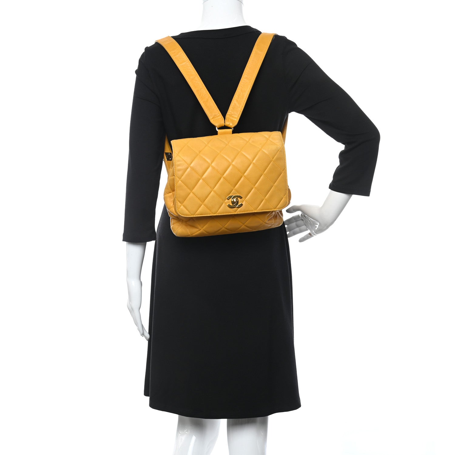 Chanel Lambskin Quilted Backpack Yellow 2 of 13