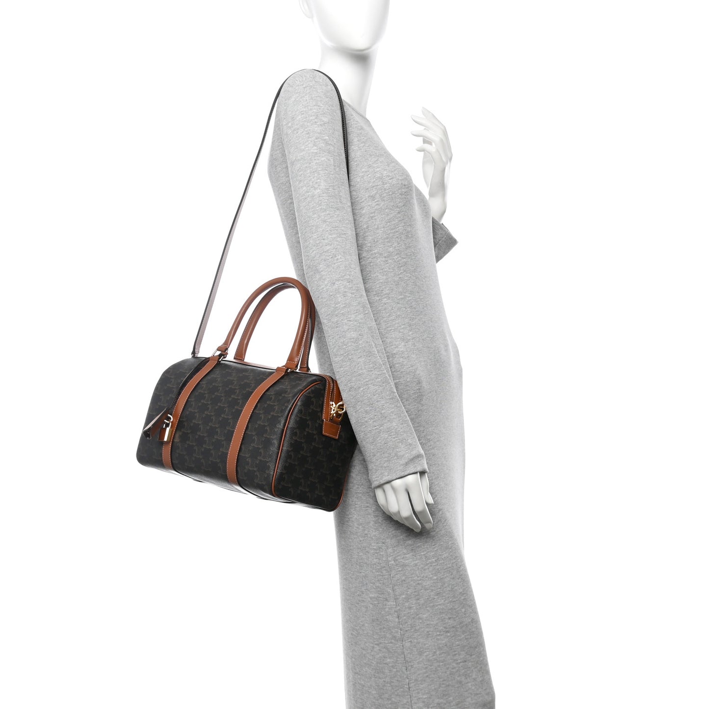 Triomphe Canvas Calfskin Large Boston Bag Tan