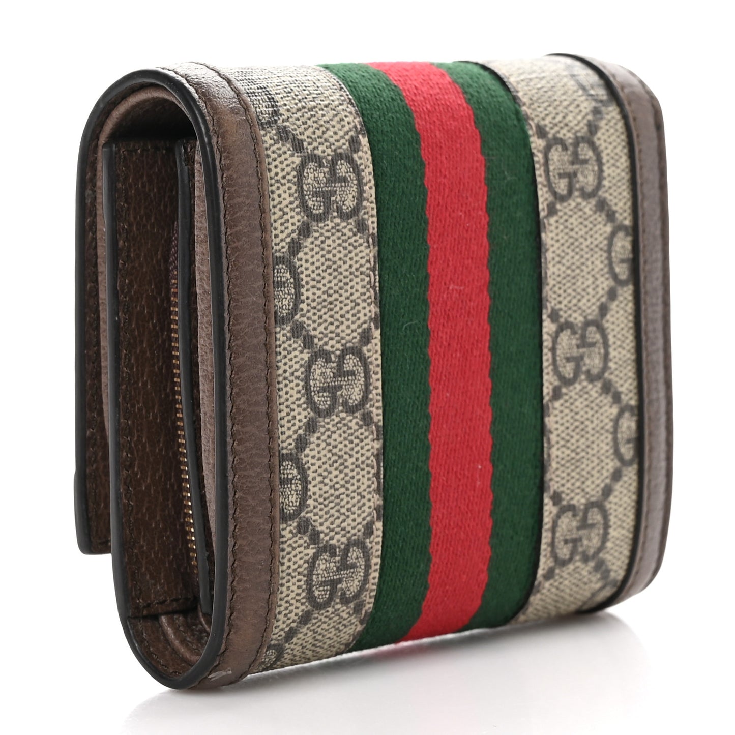 GG Supreme Monogram Web Ophidia French Flap Wallet Beige New Acero