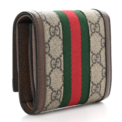 Gucci GG Supreme Monogram Web Ophidia French Flap Wallet Beige New Acero 3 of 7