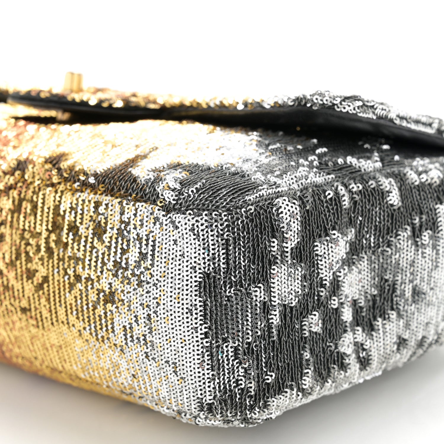 Chanel Sequin Medium Single Flap Silver Gold 10 of 10