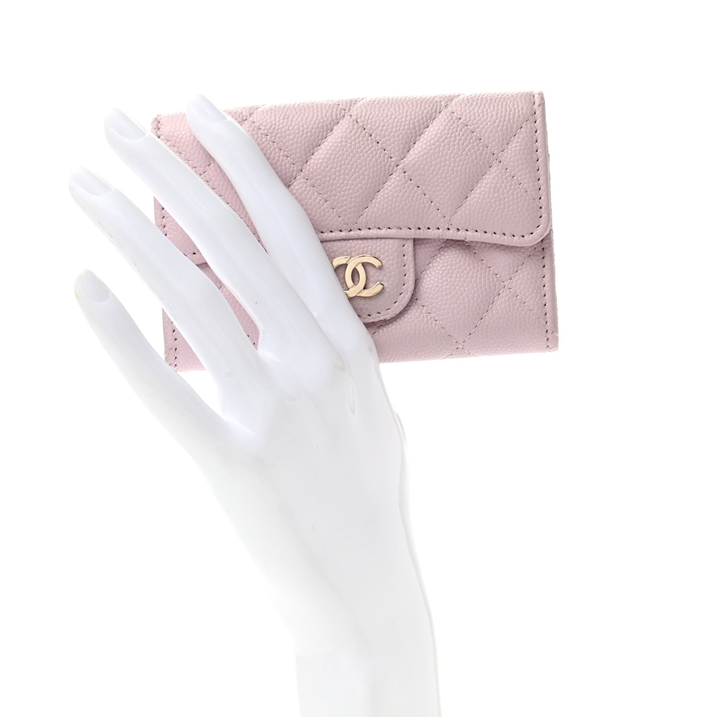 Caviar Quilted Flap Card Holder Wallet Light Pink