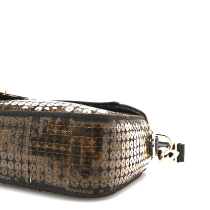 Fendi Fabric Jacquard Paillettes Vitello Seta FF 1974 Baguette Testa di Moro Real Ebano 9 of 9