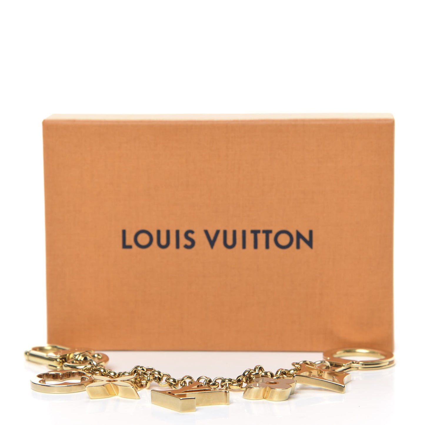 Brass Enamel Fleur De Monogram Bag Charm Chain Gold
