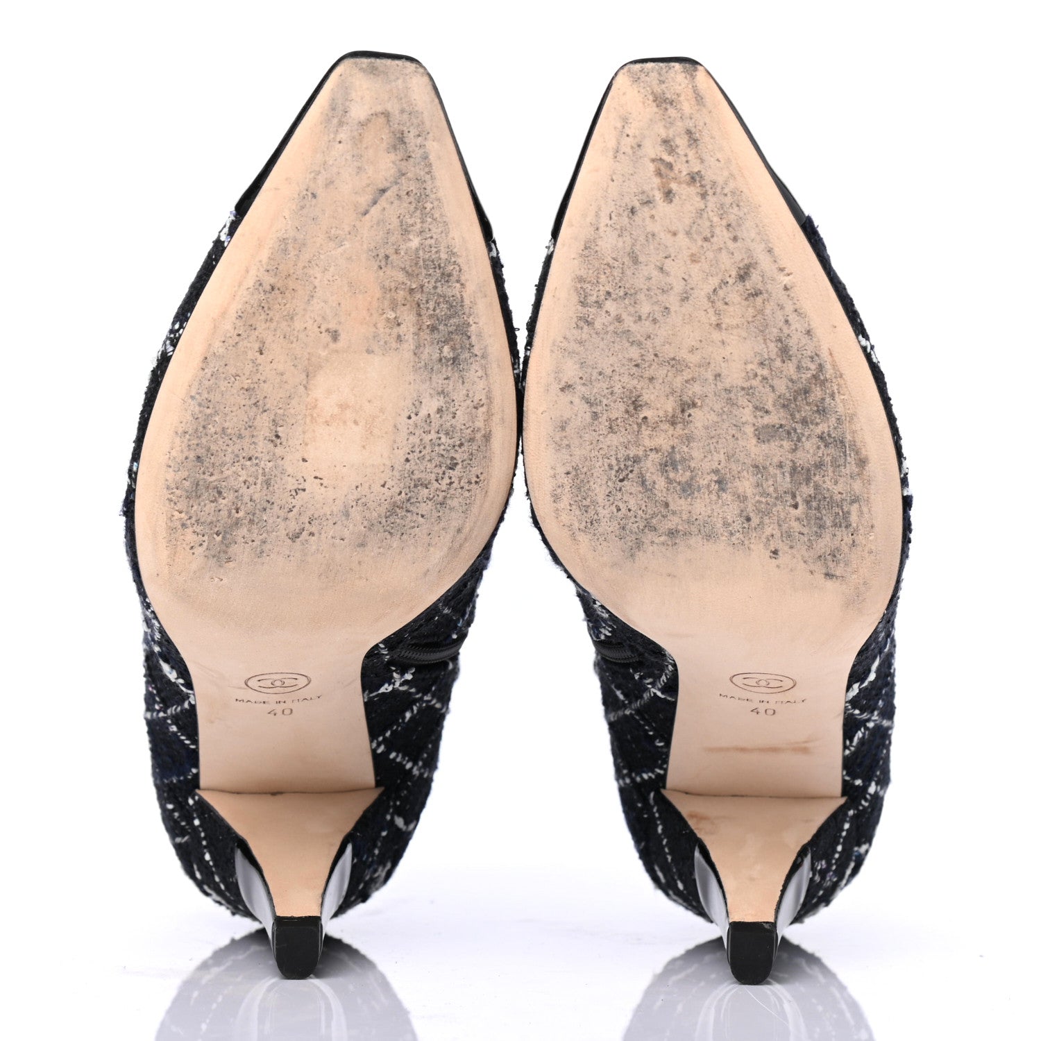 Chanel Tweed Patent Calfskin Camellia Short Boots 40 Black White 4 of 4