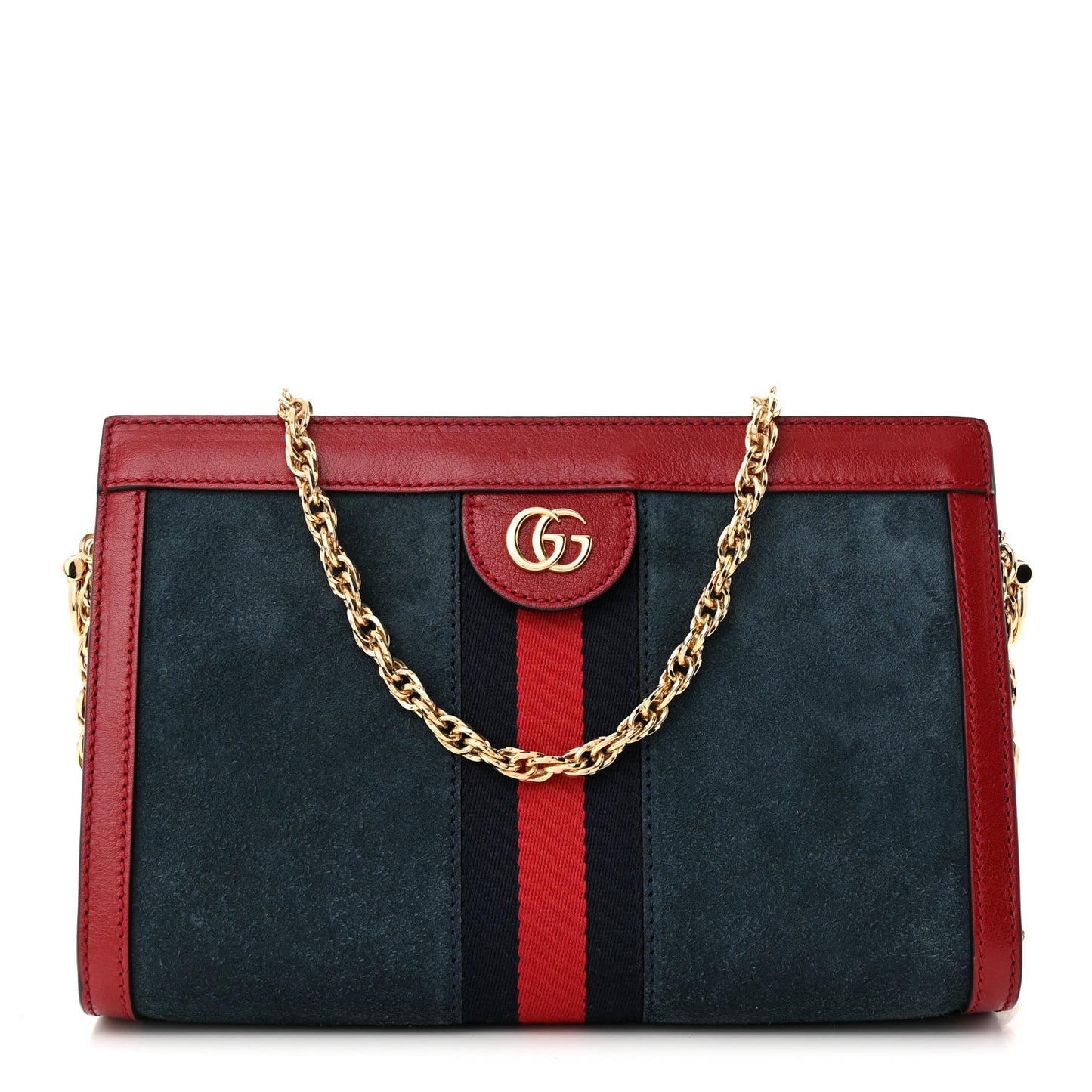 Suede Calfskin Web Small Ophidia Chain Shoulder Bag New Blue Romantic Cherry