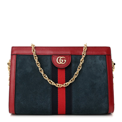 Gucci Suede Calfskin Web Small Ophidia Chain Shoulder Bag New Blue Romantic Cherry 1 of 10