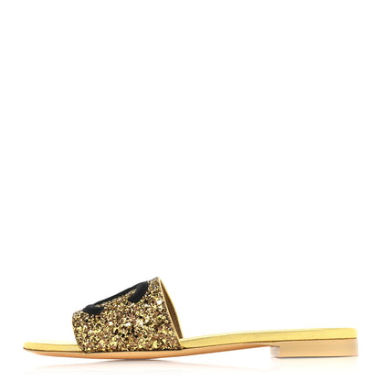 Chanel Glitter Fabric CC Mules 39 Gold Black 1 of 9