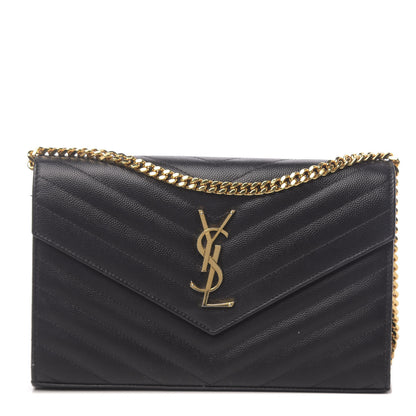 Saint Laurent Grain De Poudre Matelasse Chevron Monogram Chain Wallet Black 1 of 14