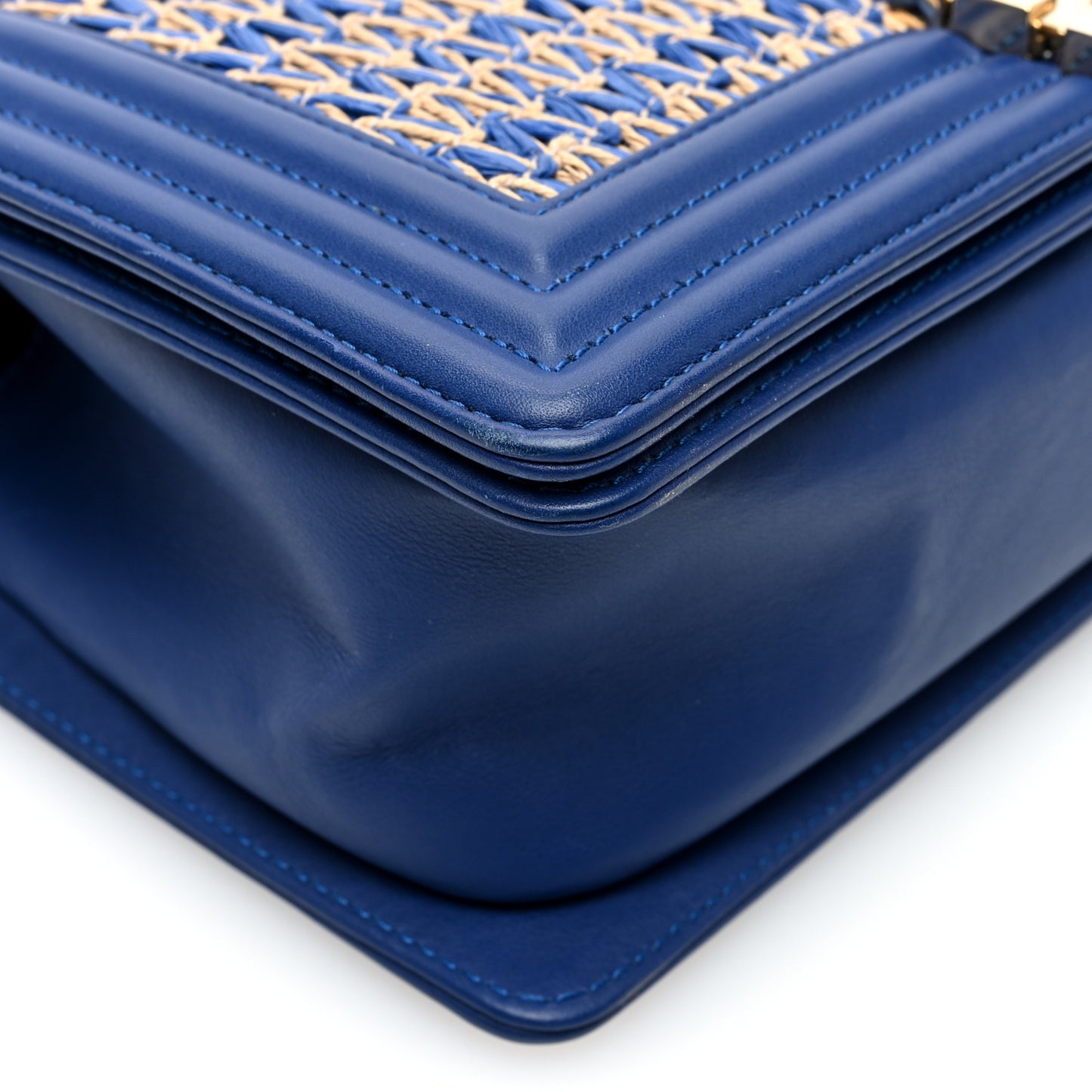 Lambskin Cotten Woven Medium Boy Flap Blue