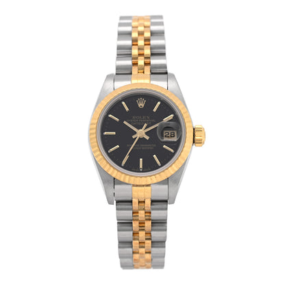 Rolex Stainless Steel 18K Yellow Gold 26mm Oyster Perpetual Datejust Watch Black 69173 1 of 4