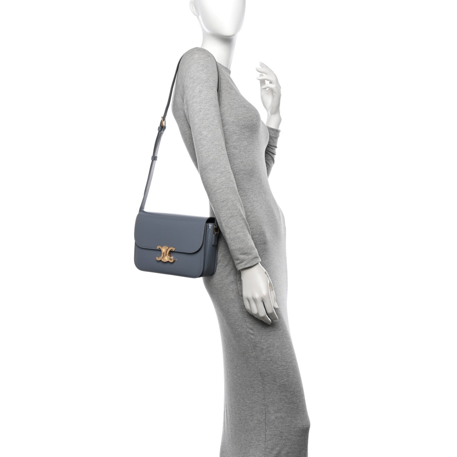 Celine Shiny Calfskin Medium Triomphe Soft Blue 2 of 14