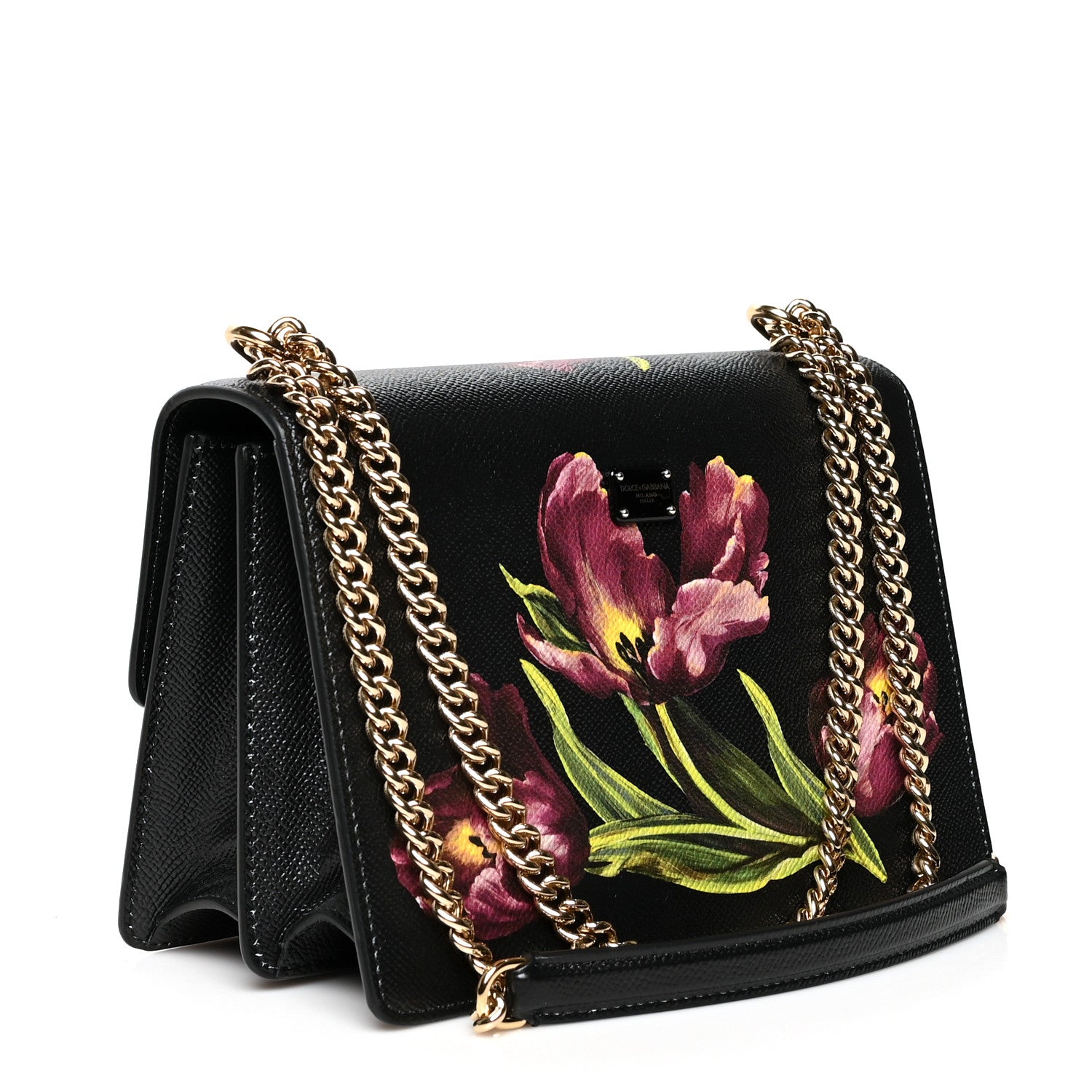 Dolce & Gabbana Grained Calfskin Floral Print Rosalia Shoulder Bag Black 3 of 10