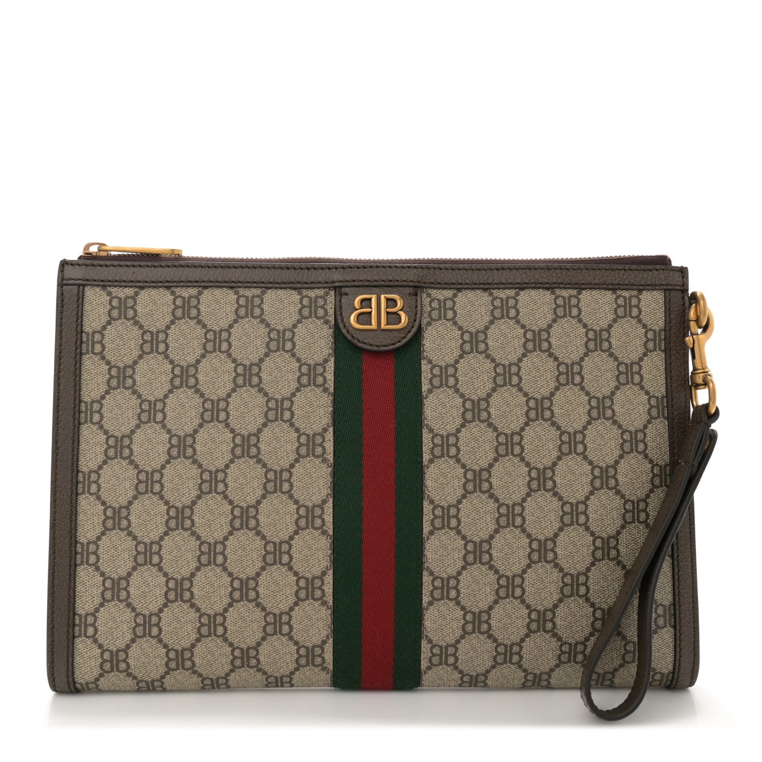 Gucci X BALENCIAGA BB Supreme Monogram Web Ophidia Wristlet Beige New Acero 1 of 7