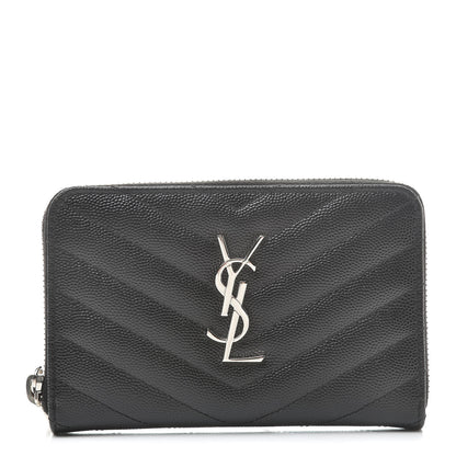Saint Laurent Grain De Poudre Matelasse Chevron Monogram Zip Around Wallet Earth 1 of 8