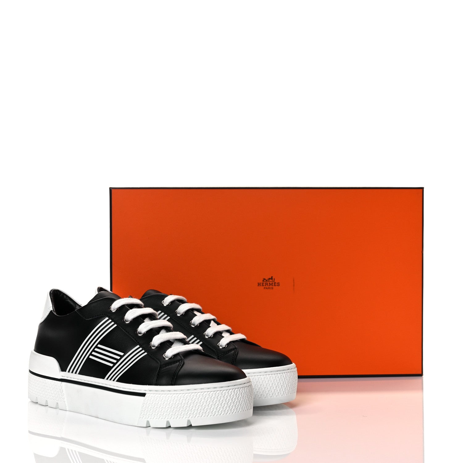 Hermes Calfskin Womens Dare Sneakers 36.5 Black White 17 of 18