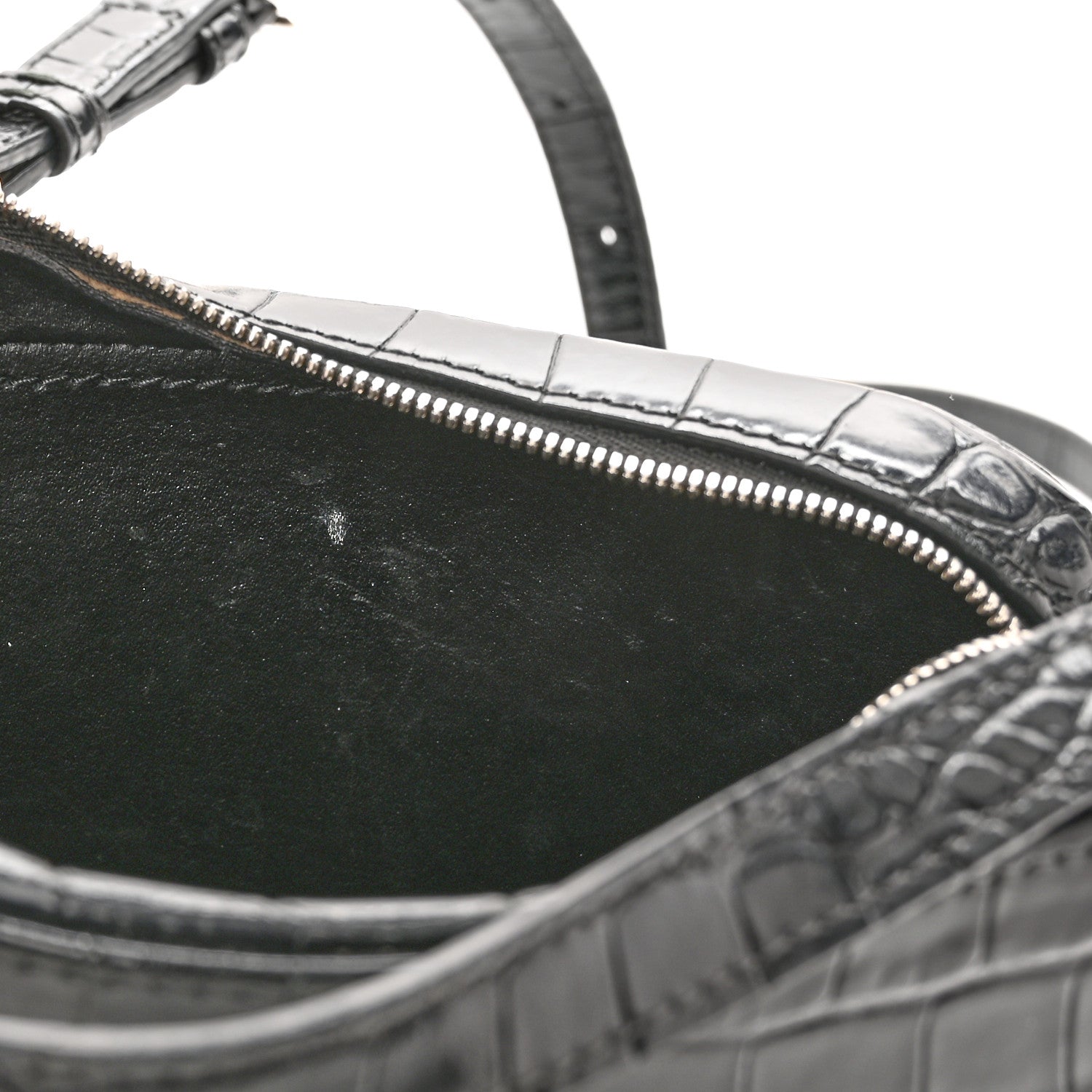 Balenciaga Shiny Calfskin Logo Crocodile Embossed S Everyday Camera Bag with Handle Black 10 of 10