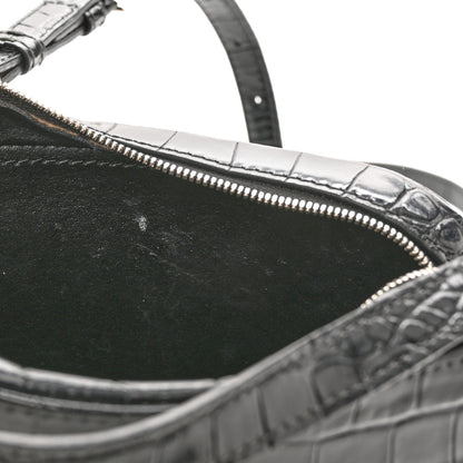 Balenciaga Shiny Calfskin Logo Crocodile Embossed S Everyday Camera Bag with Handle Black 10 of 10