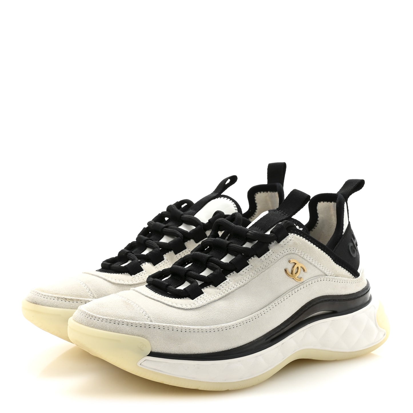 Suede Calfskin Nylon Grosgrain CC Sneakers 37 White