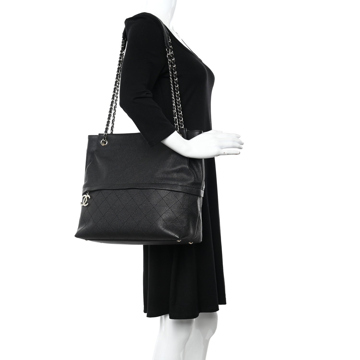 Chanel Crumpled Grained Calfskin Zip and Carry Shopping Tote Black 2 of 10