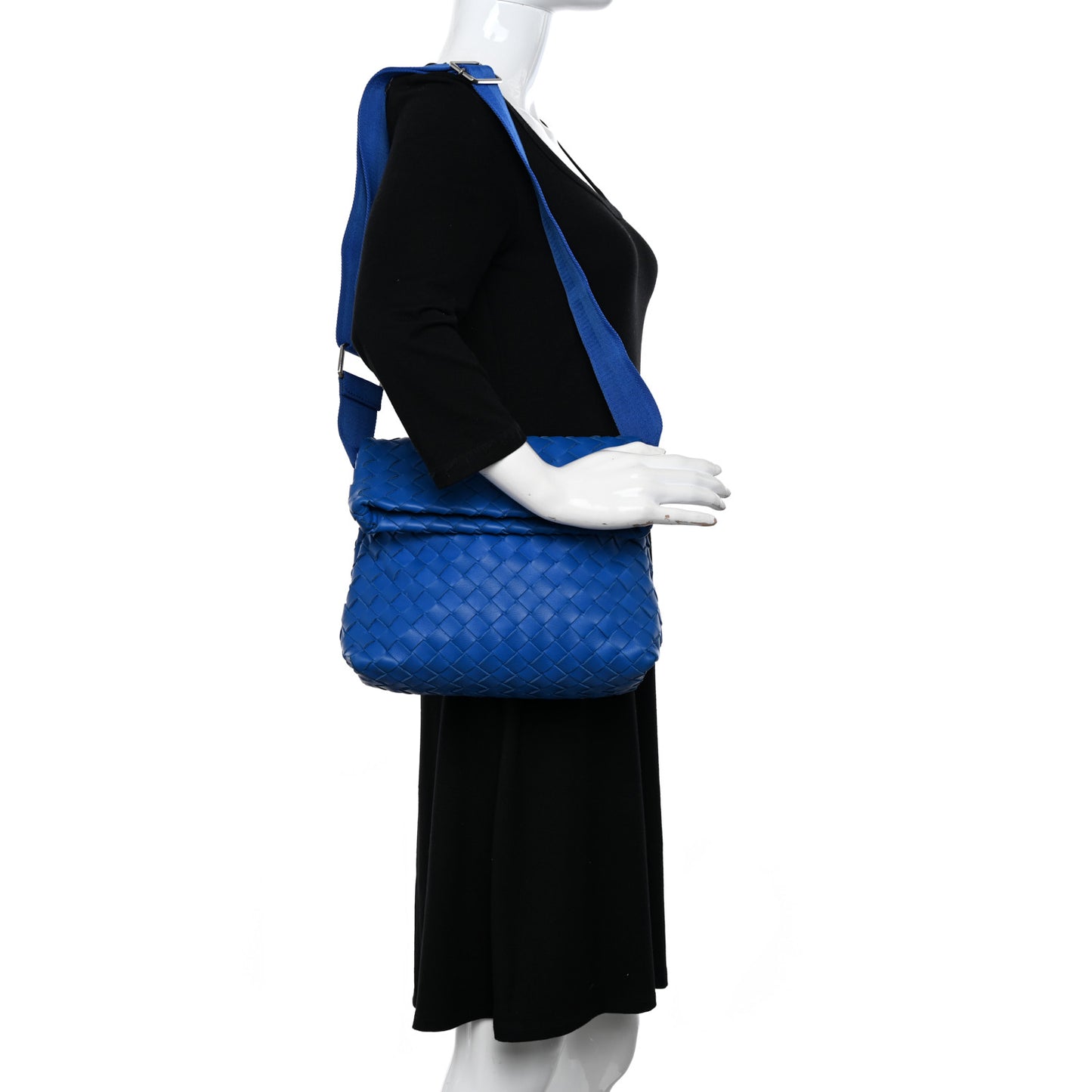 Nappa Intrecciato Small Fold Crossbody Messenger Cobalt