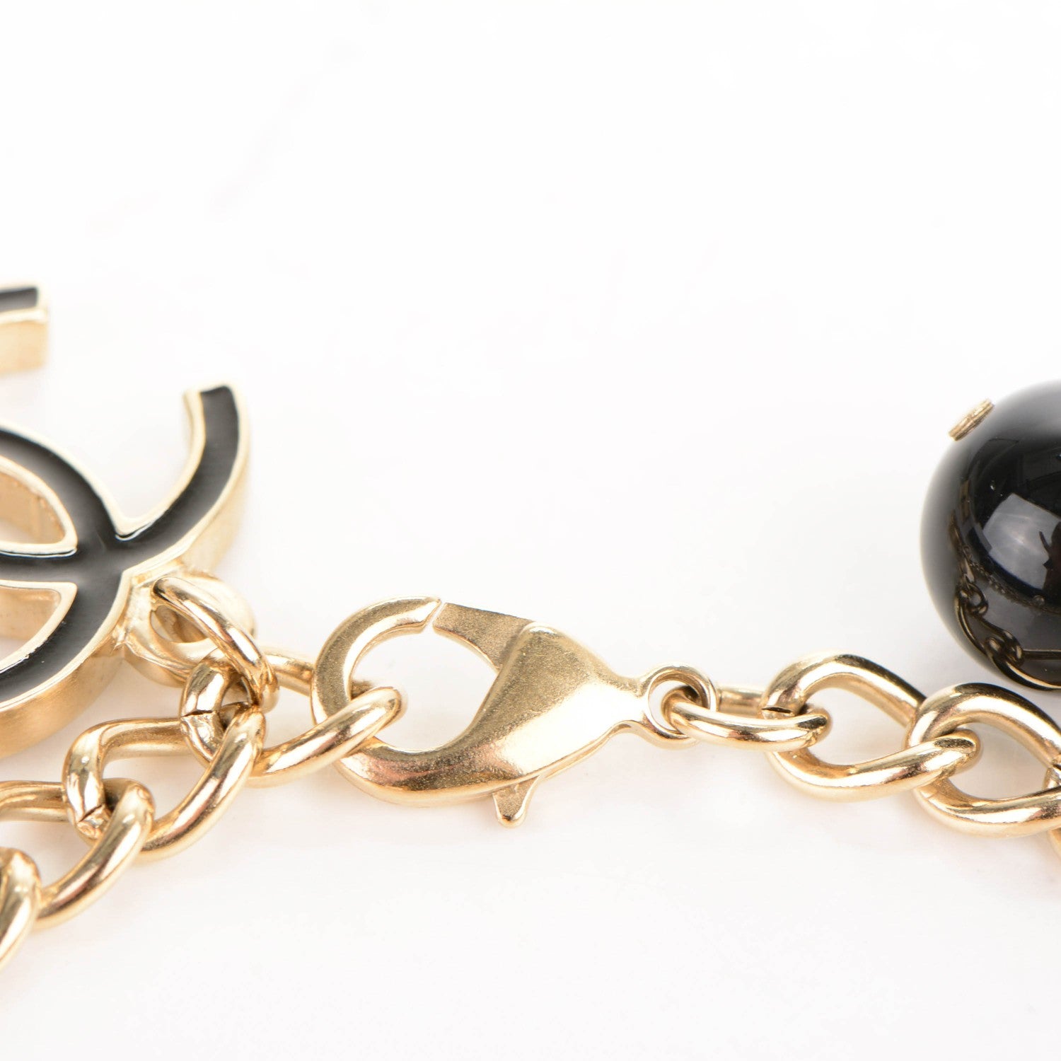Chanel Pearl Bead CC Charm Bracelet Black Gold 3 of 5