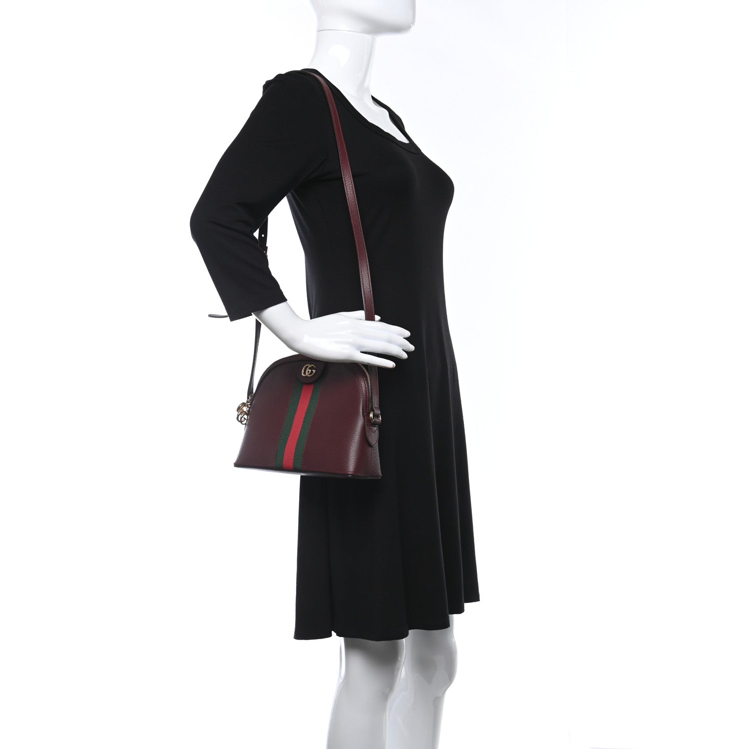 Gucci Textured Calfskin Web Small Ophidia Dome Shoulder Bag Vintage Bordeaux 3 of 10