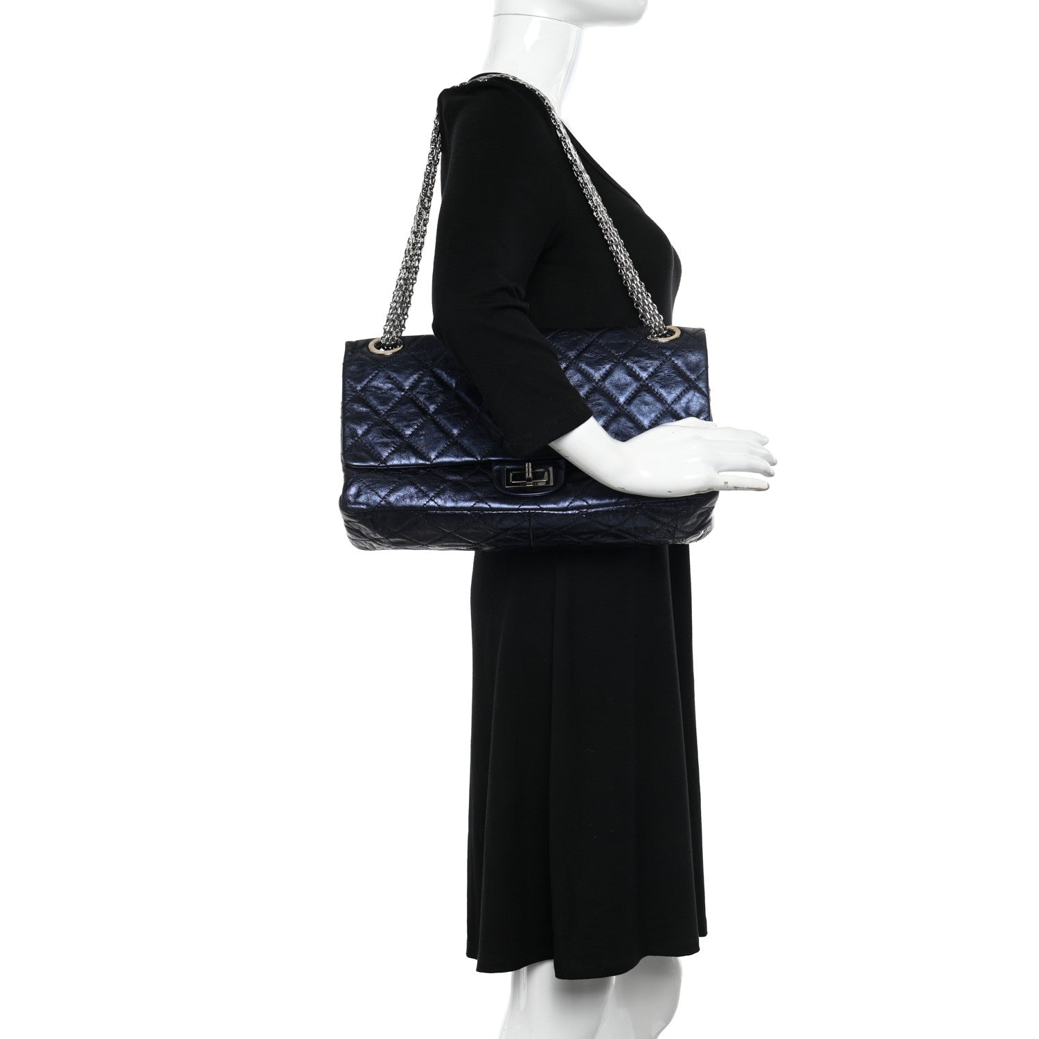 Chanel Metallic Aged Calfskin Quilted 2.55 Reissue 228 Flap Blue 2 of 10