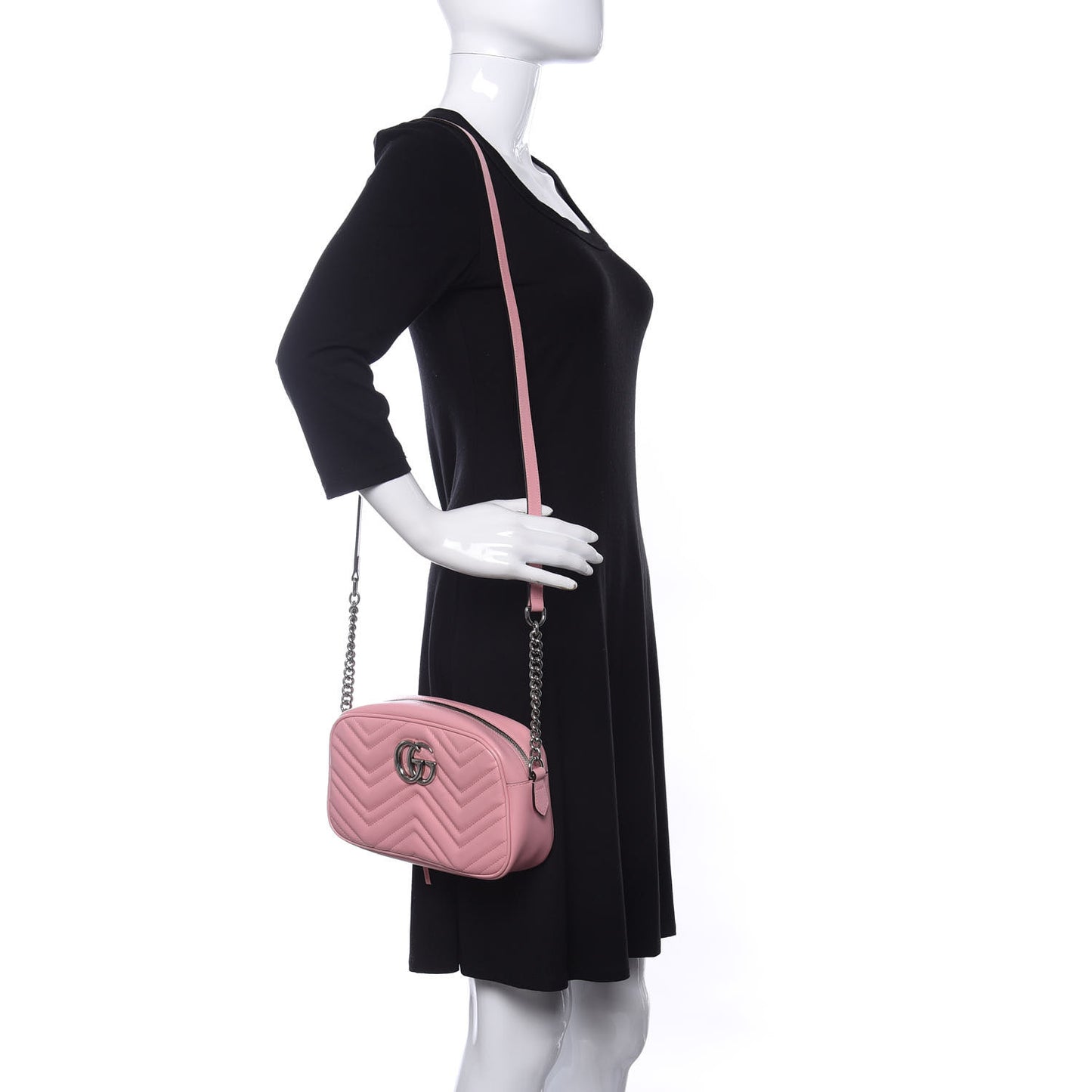 Calfskin Matelasse Small GG Marmont Chain Shoulder Bag Wild Rose